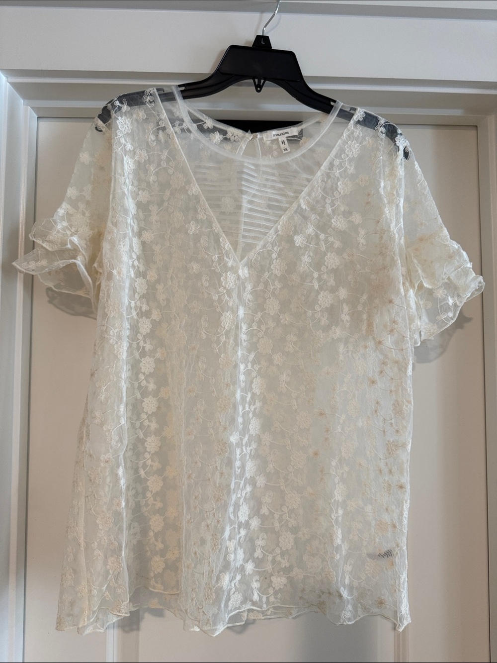 Maurices Cream Lace Floral V-Neck Blouse